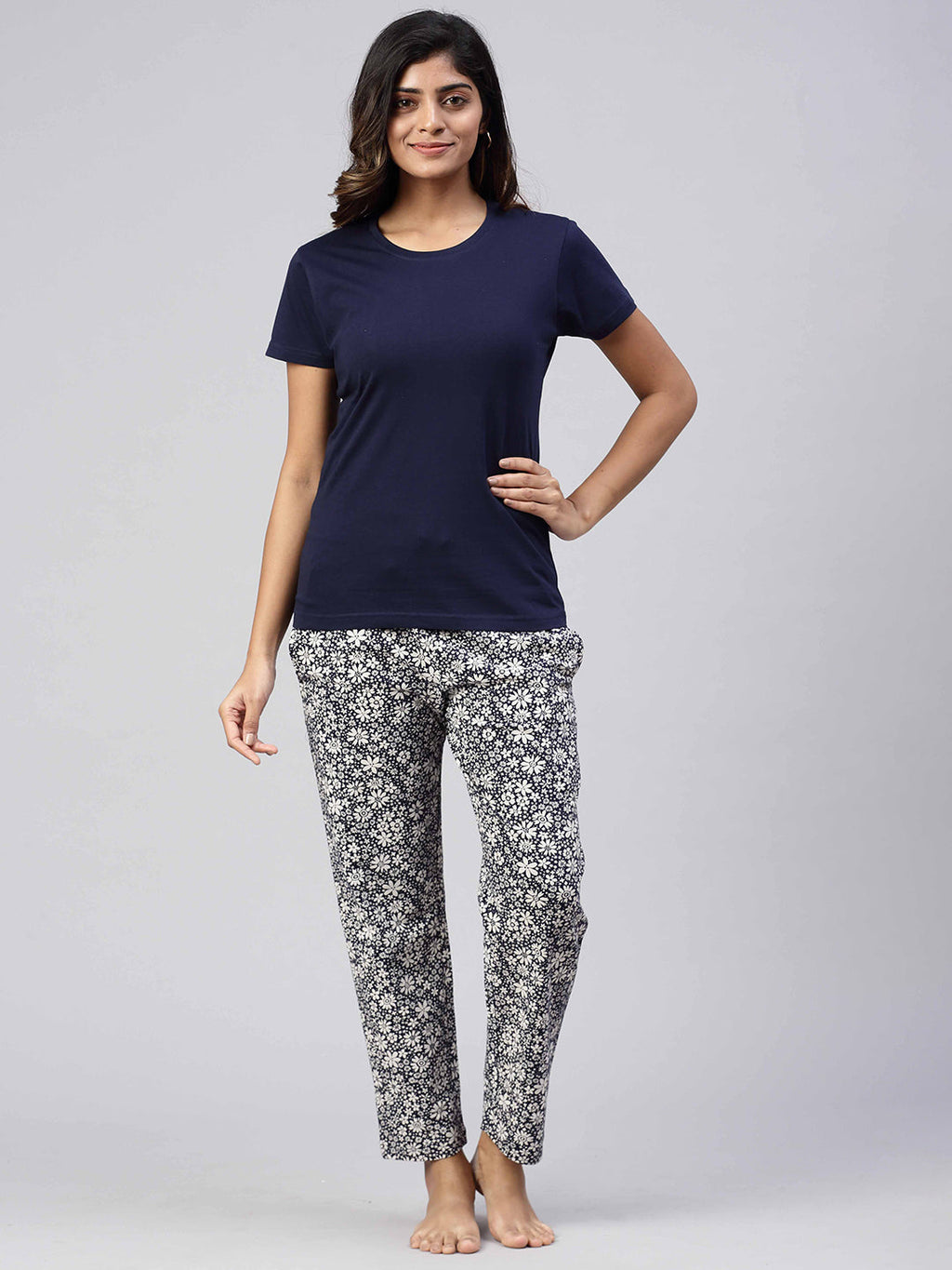 Women Knit Cotton Loungewear Set Navy