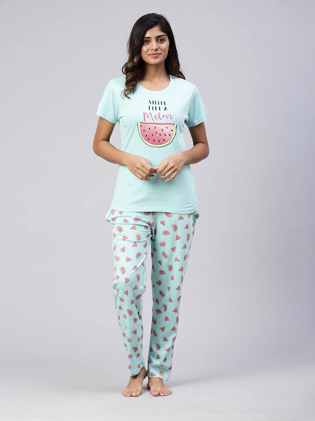 Women Knit Cotton Loungewear Set Mint Blue