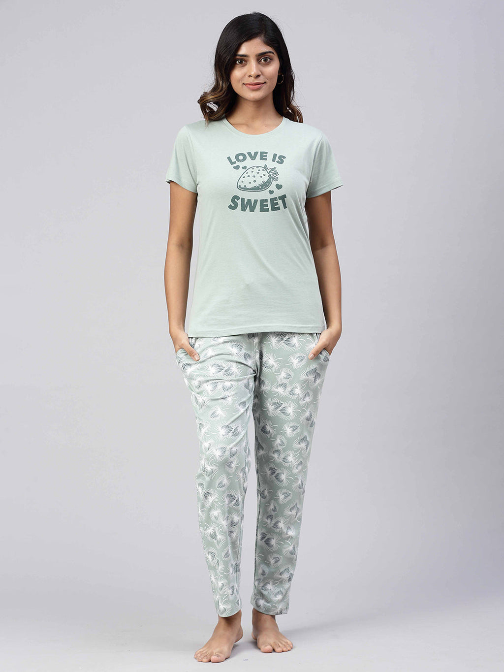 Women Knit Cotton Loungewear Set Mint Green