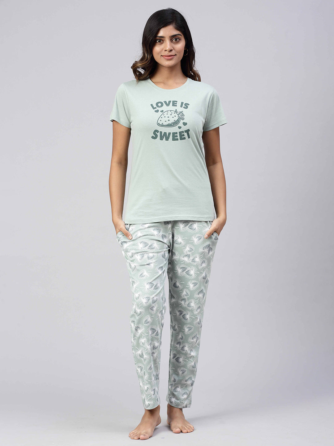 Women Knit Cotton Loungewear Set Mint Green