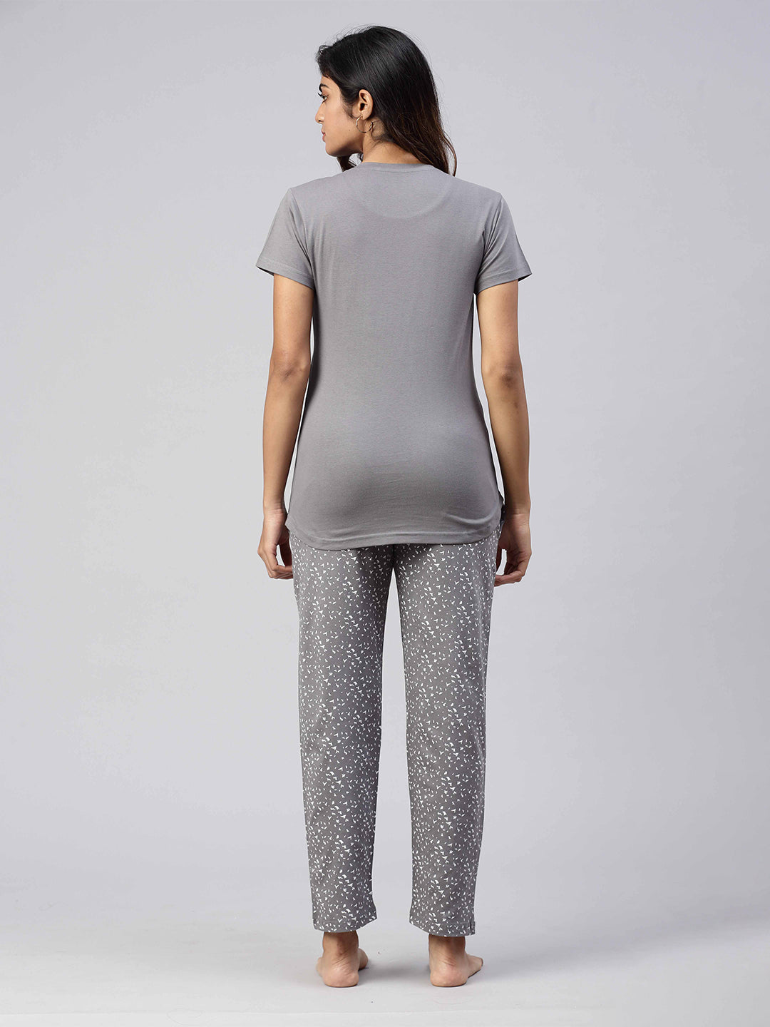 Women Knit Cotton Loungewear Set Grey