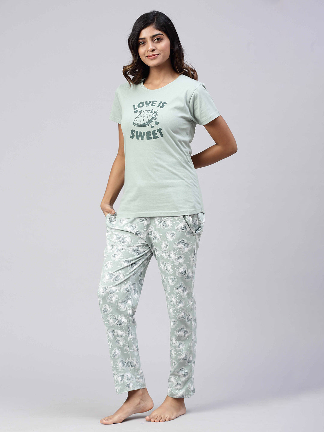 Women Knit Cotton Loungewear Set Mint Green