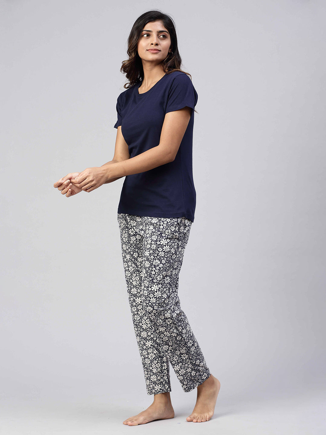 Women Knit Cotton Loungewear Set Navy