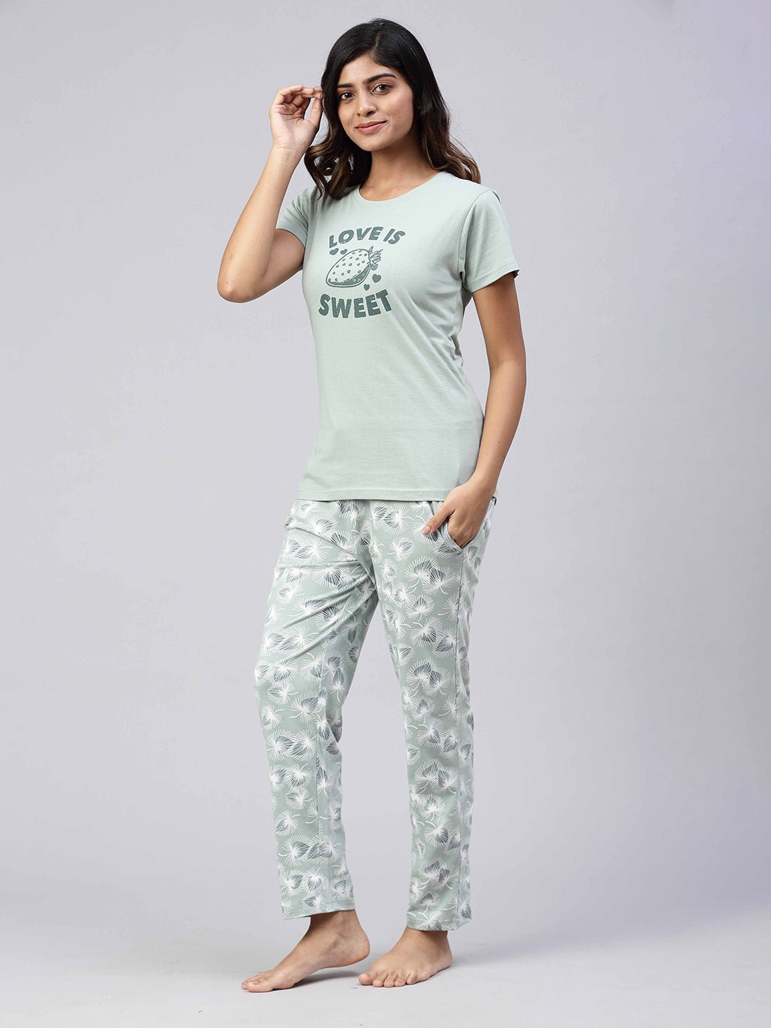 Women Knit Cotton Loungewear Set Mint Green