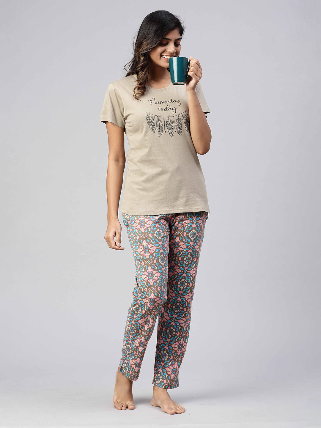 Women Knit Cotton Loungewear Set Olive Green