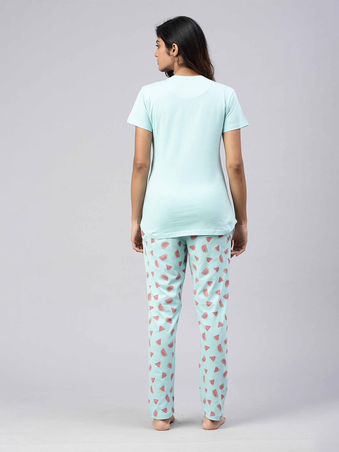 Women Knit Cotton Loungewear Set Mint Blue