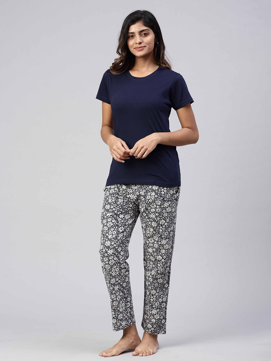 Women Knit Cotton Loungewear Set Navy