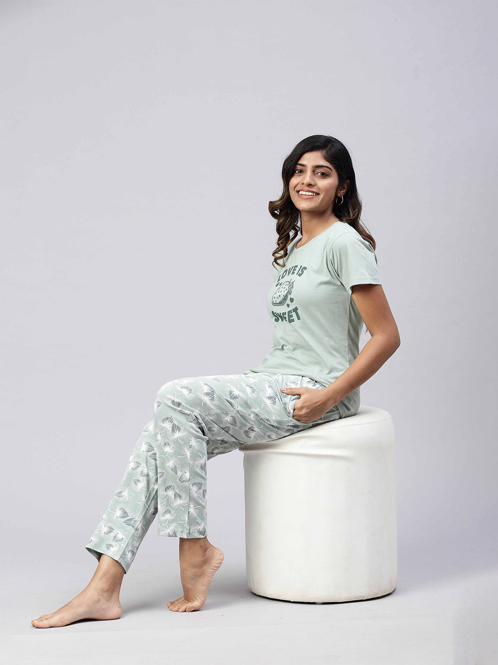 Women Knit Cotton Loungewear Set Mint Green