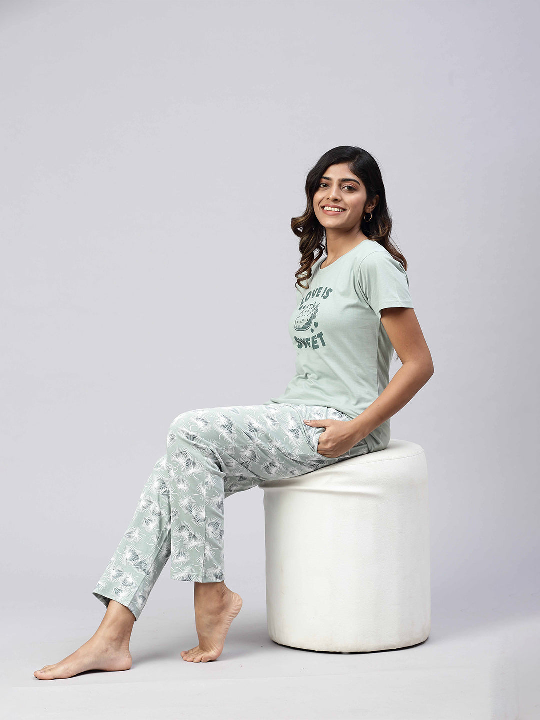 Women Knit Cotton Loungewear Set Mint Green