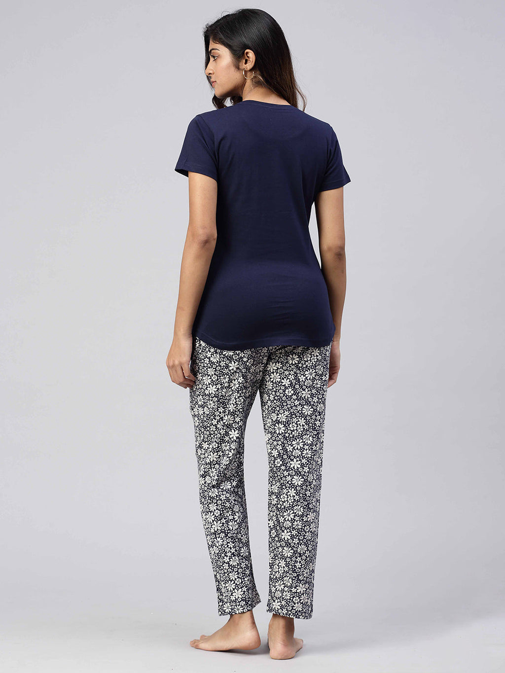 Women Knit Cotton Loungewear Set Navy