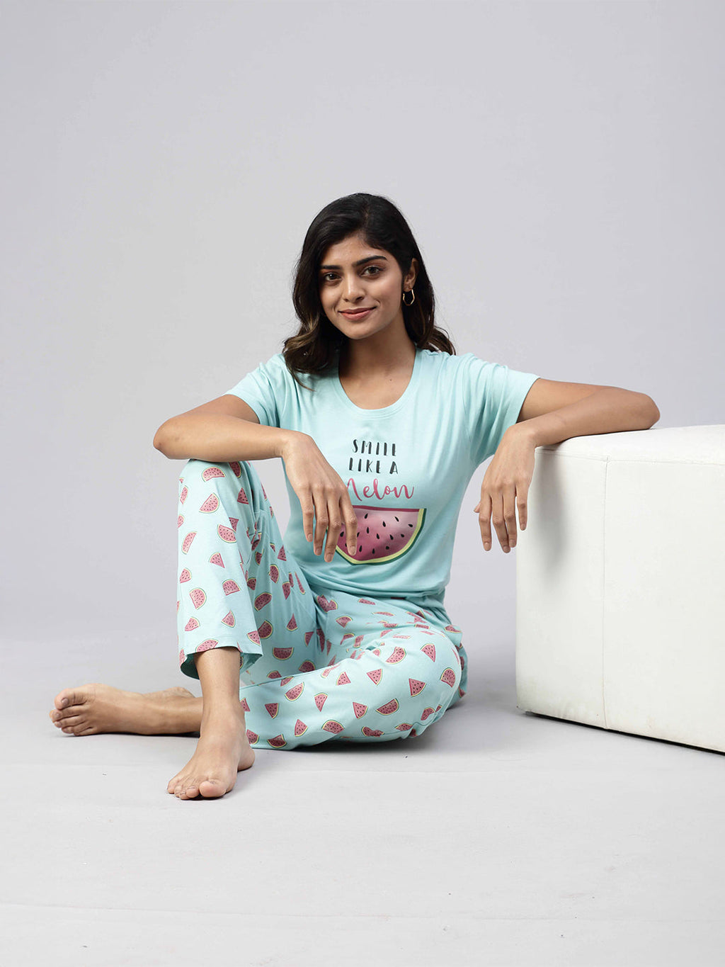 Women Knit Cotton Loungewear Set Mint Blue