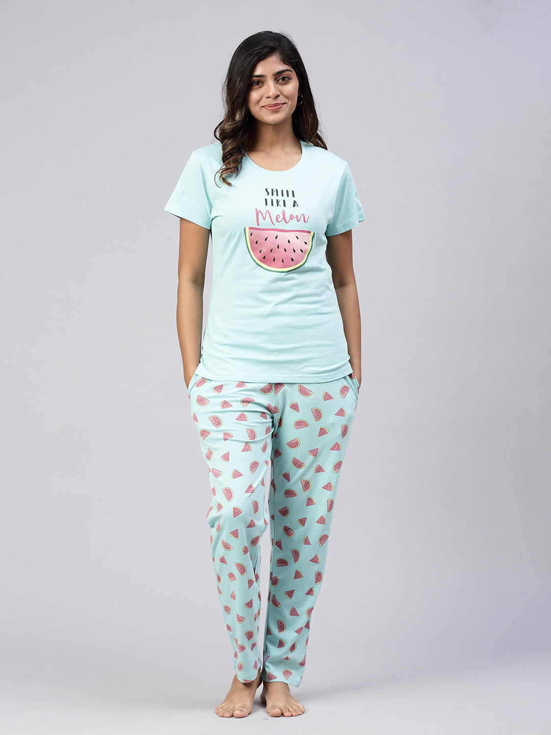Women Knit Cotton Loungewear Set Mint Blue