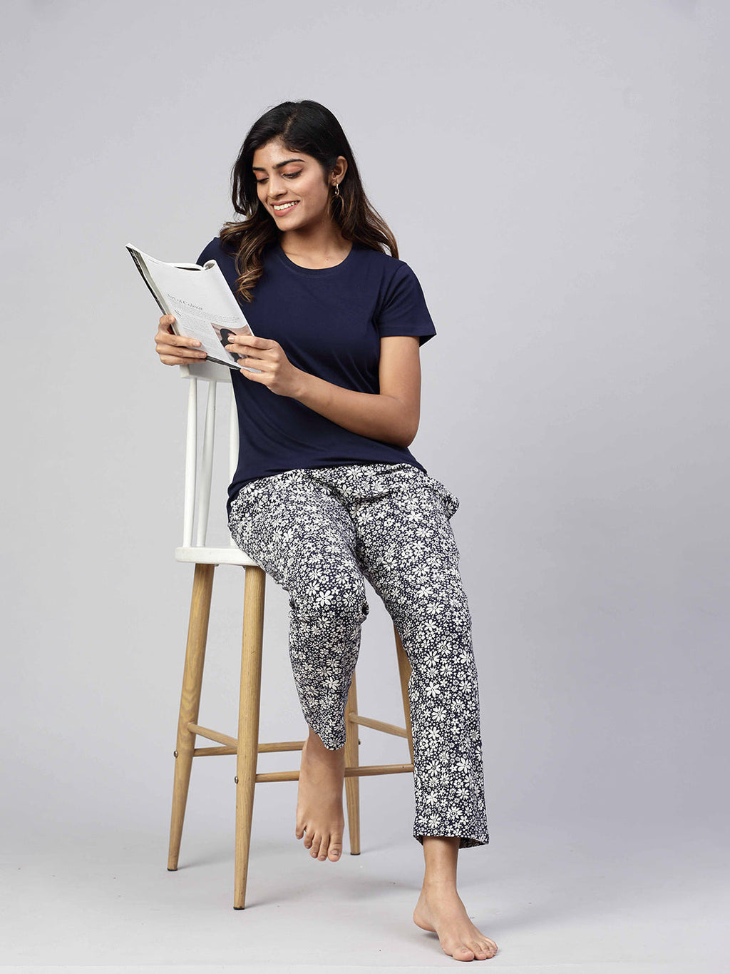 Women Knit Cotton Loungewear Set Navy