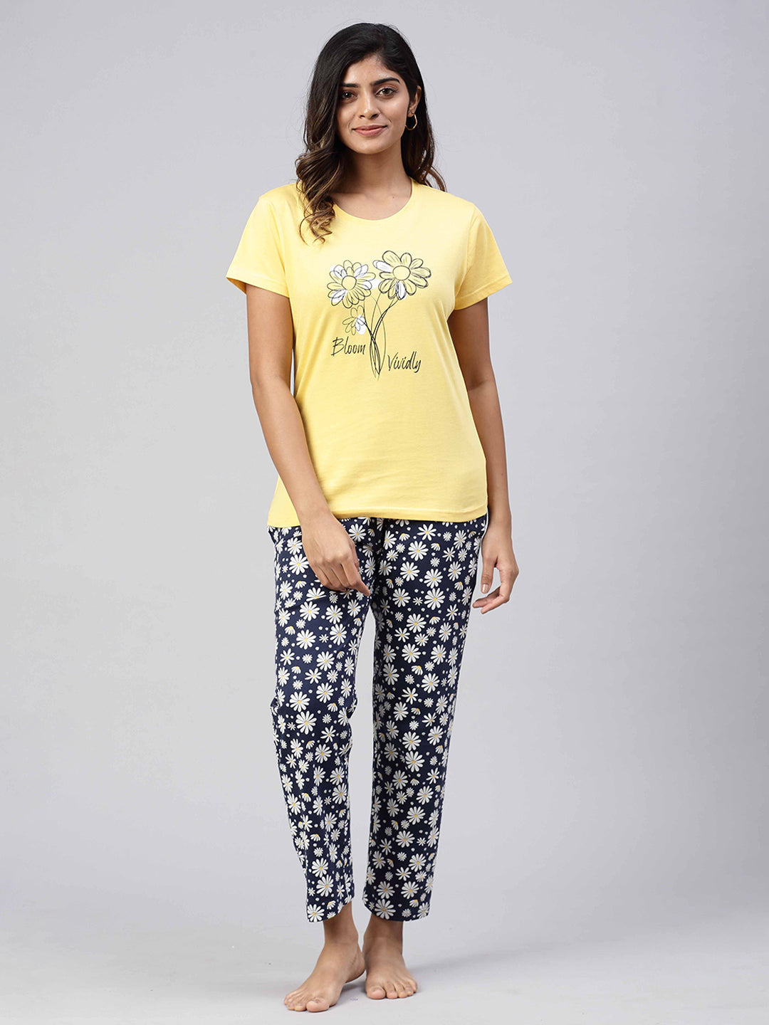 Women Knit Cotton Loungewear Set Yellow