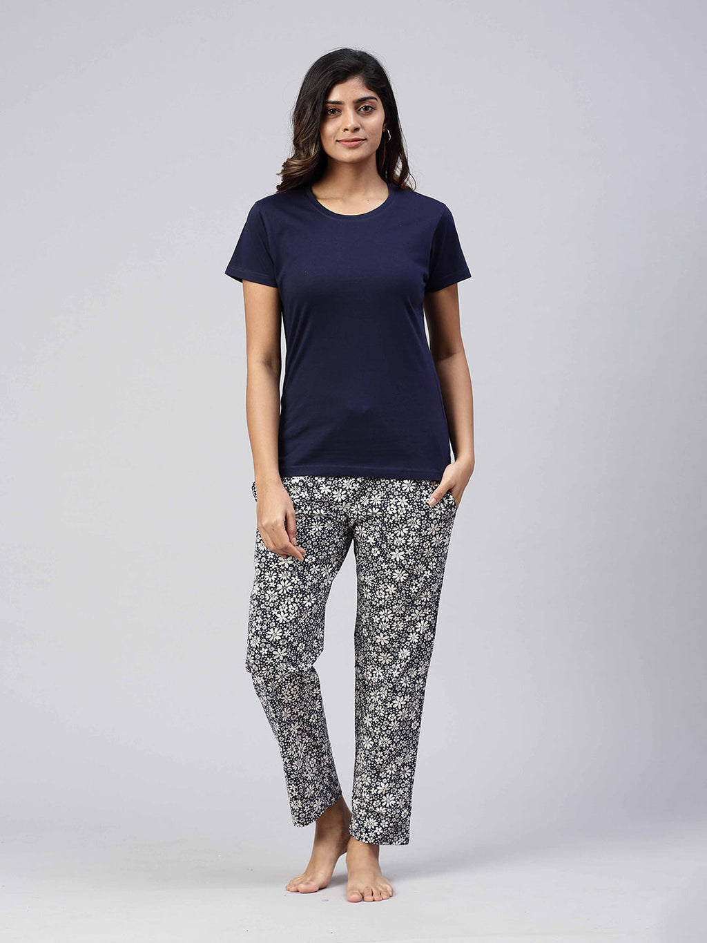 Women Knit Cotton Loungewear Set Navy