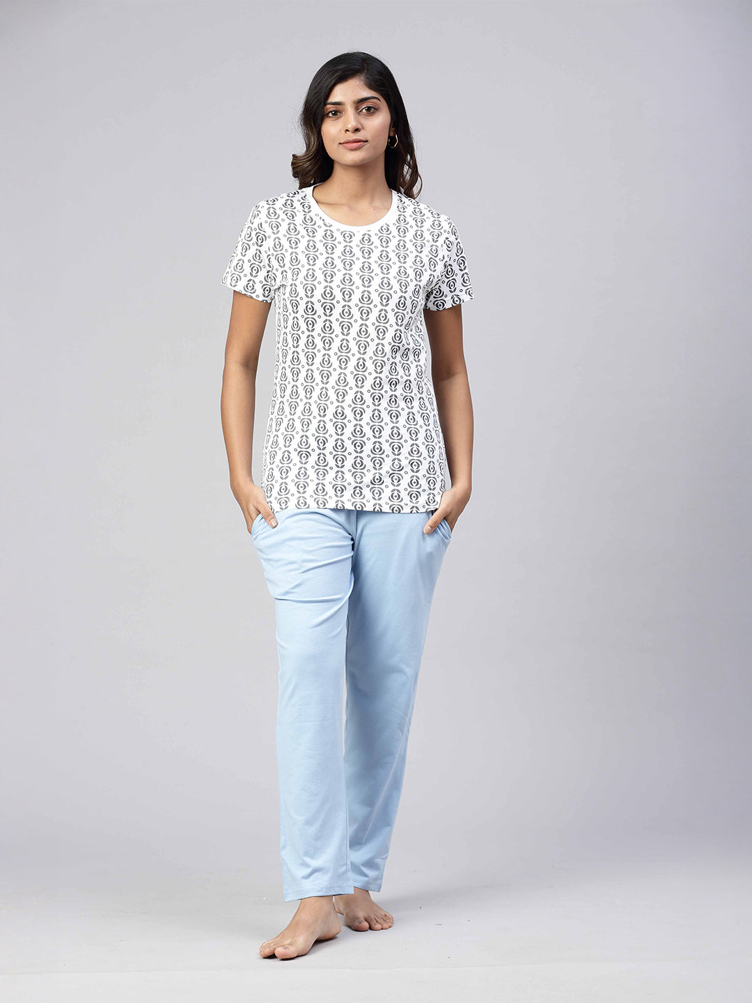 Women Knit Cotton Loungewear Set White