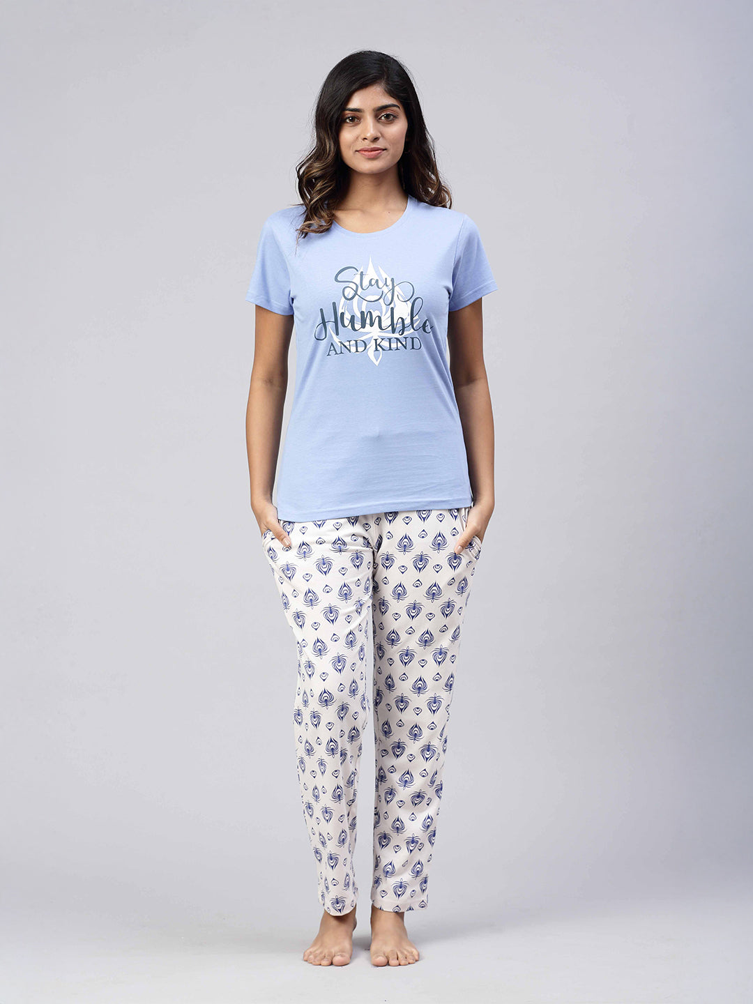 Women Knit Cotton Loungewear Set Blue
