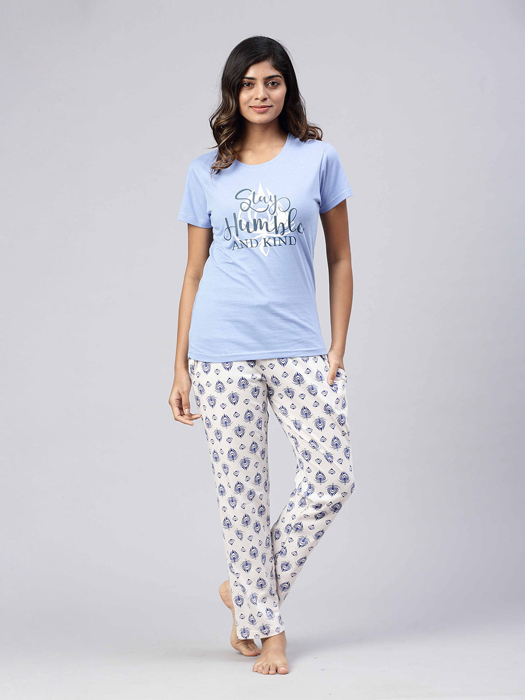 Women Knit Cotton Loungewear Set Blue