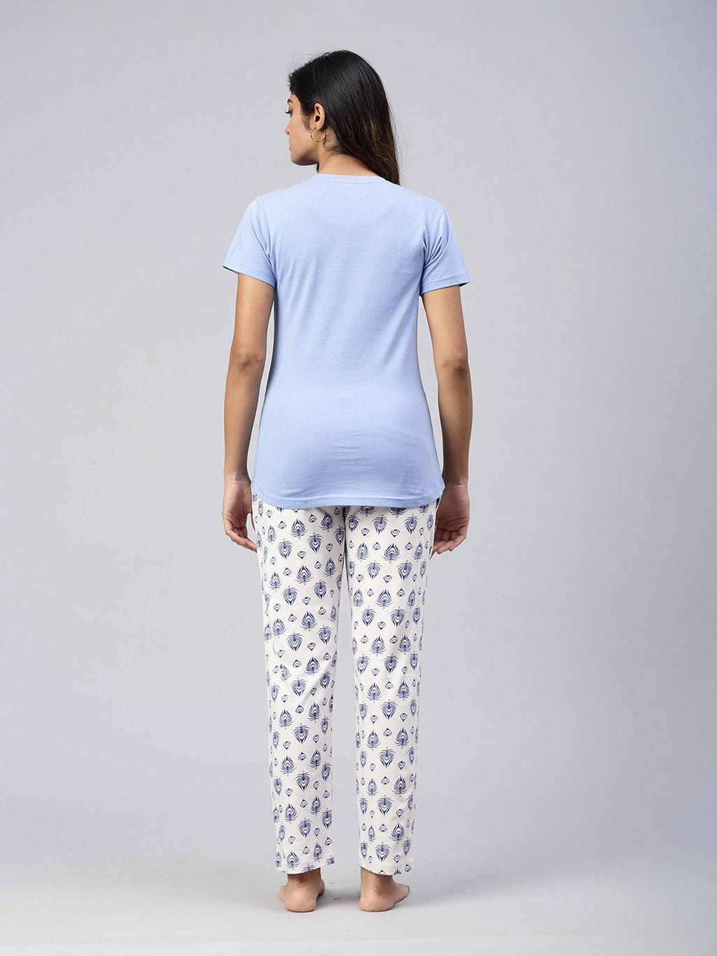 Women Knit Cotton Loungewear Set Blue