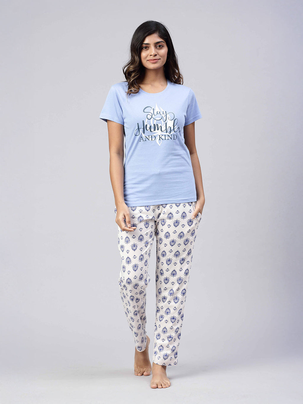Women Knit Cotton Loungewear Set Blue