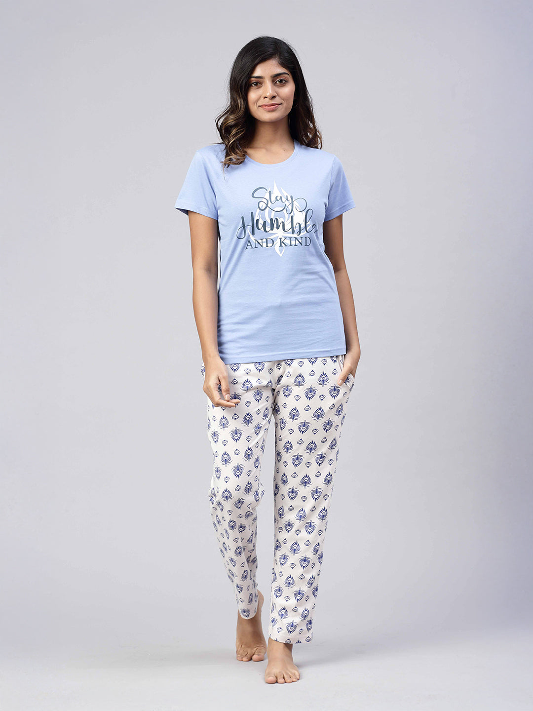 Women Knit Cotton Loungewear Set Blue
