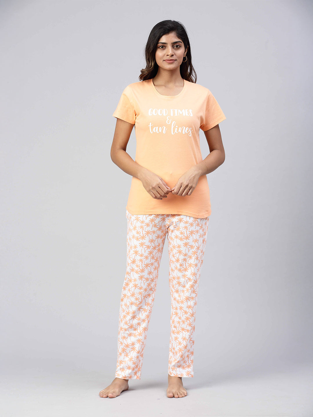 Women Knit Cotton Loungewear Set Coral Orange