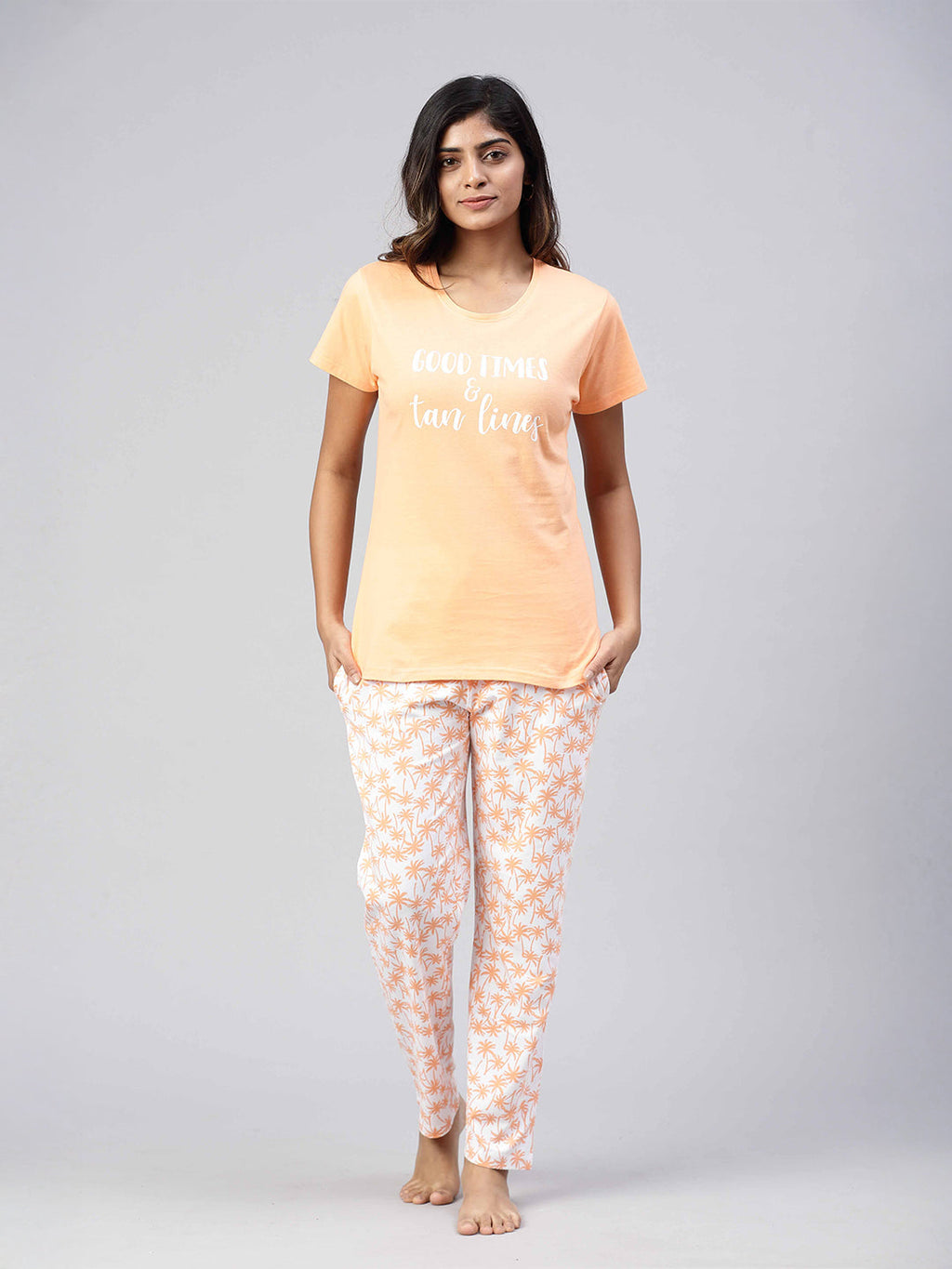 Women Knit Cotton Loungewear Set Coral Orange