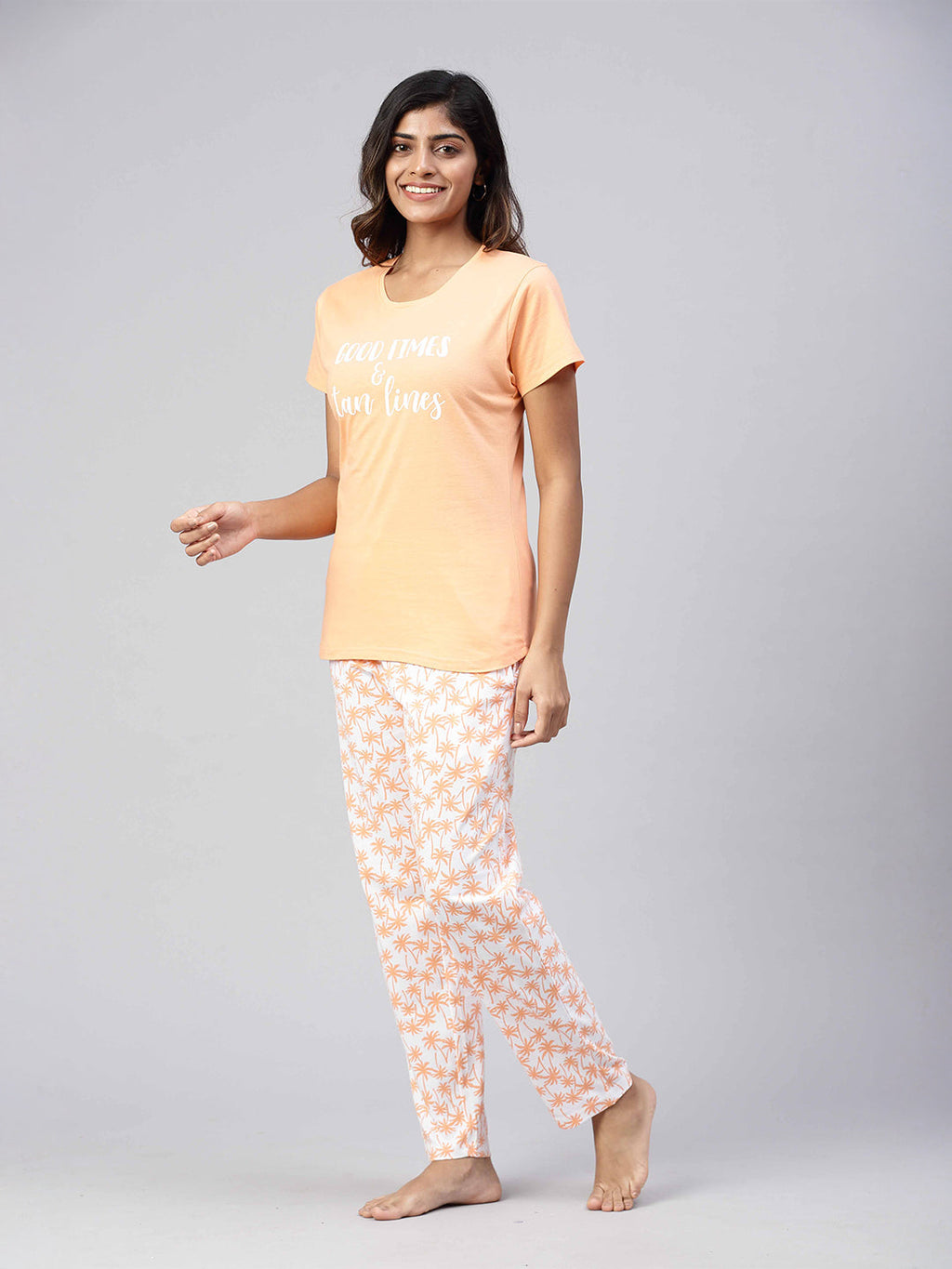 Women Knit Cotton Loungewear Set Coral Orange