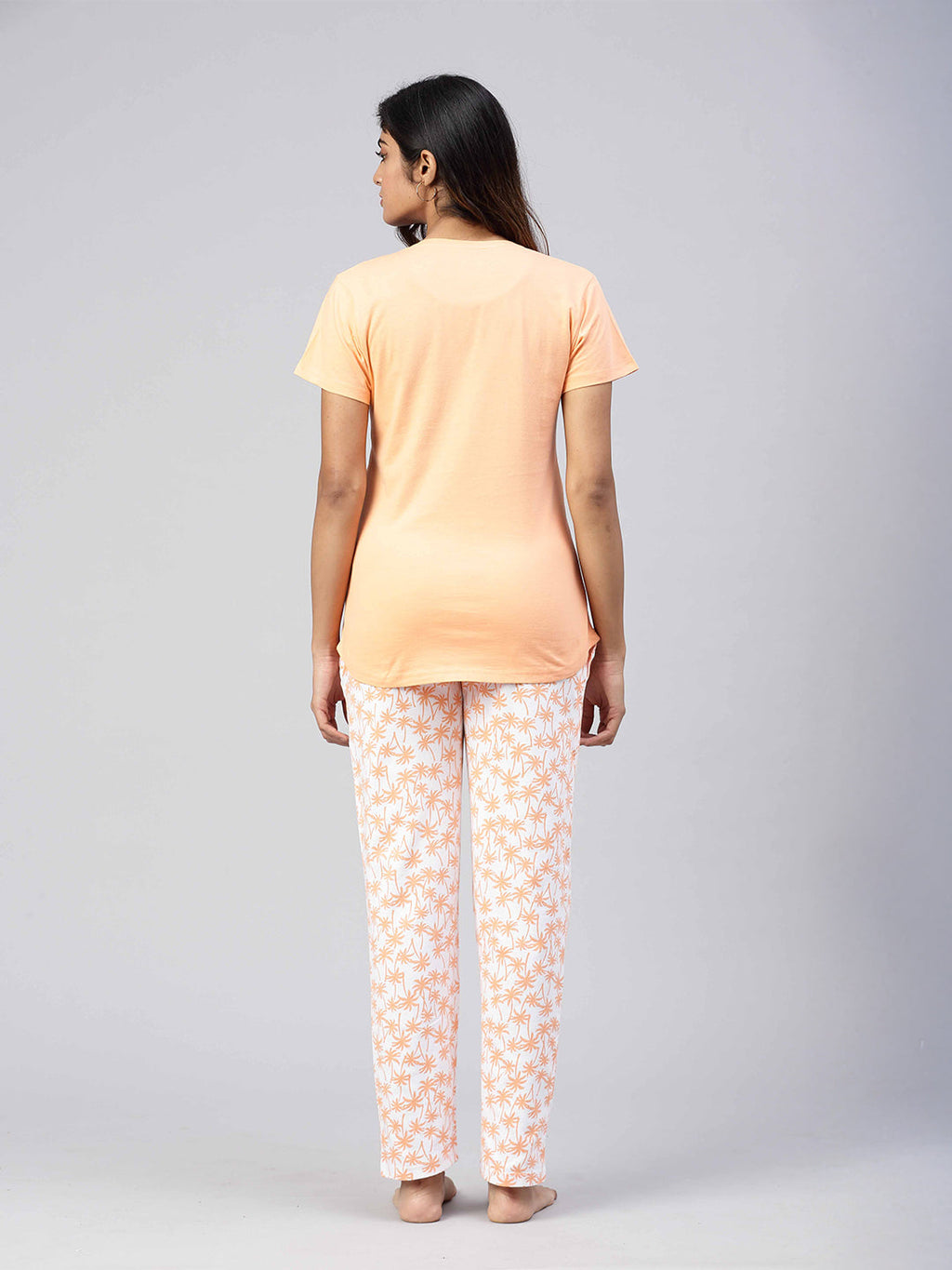 Women Knit Cotton Loungewear Set Coral Orange