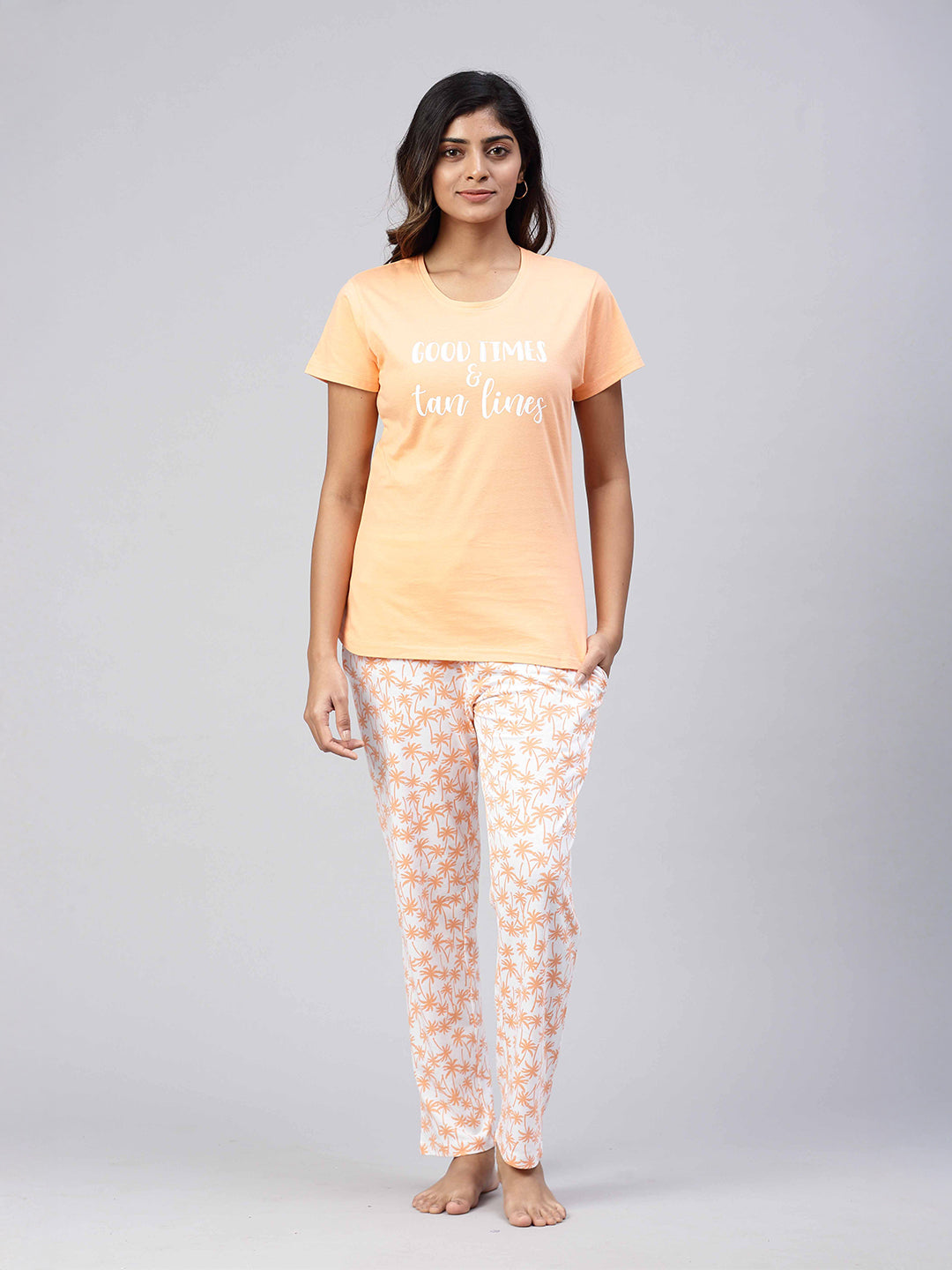 Women Knit Cotton Loungewear Set Coral Orange