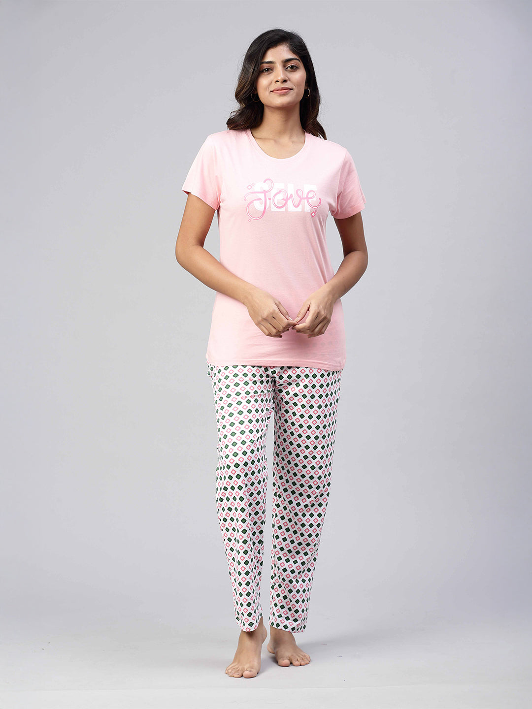 Women Knit Cotton Loungewear Set Light Pink