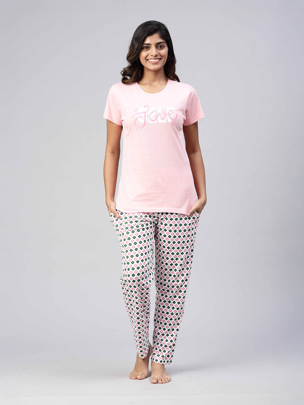 Women Knit Cotton Loungewear Set Light Pink
