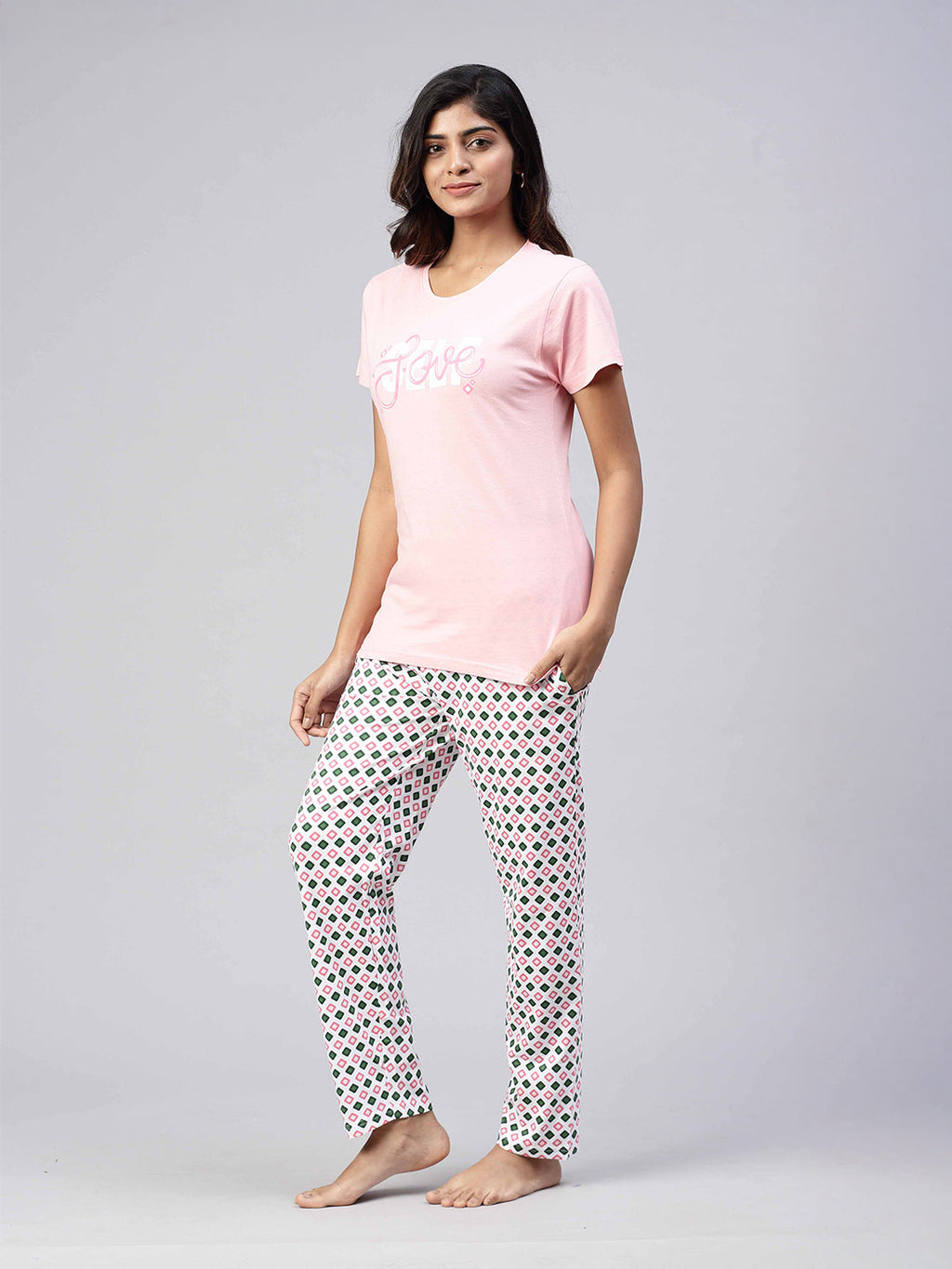 Women Knit Cotton Loungewear Set Light Pink