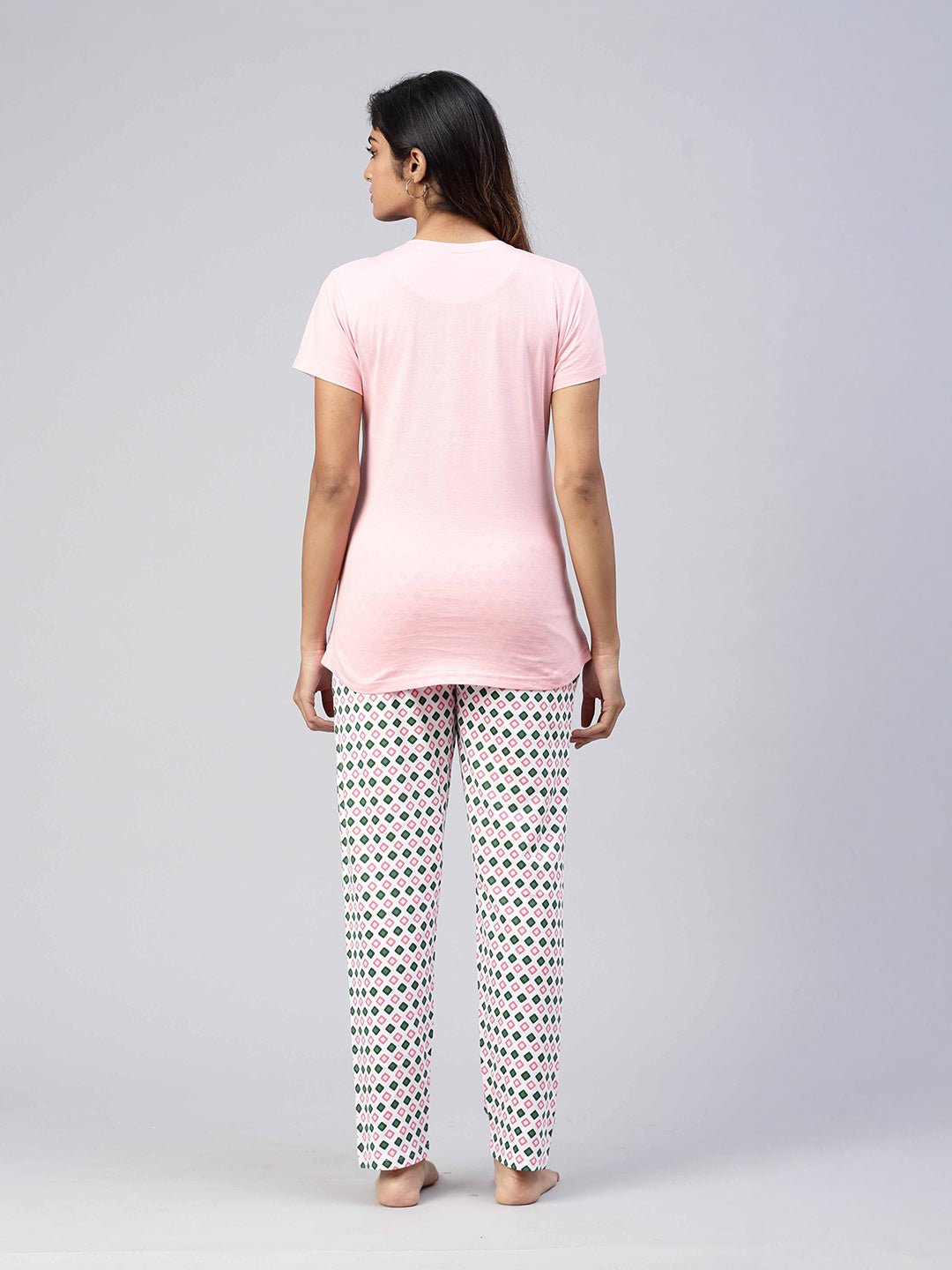 Women Knit Cotton Loungewear Set Light Pink