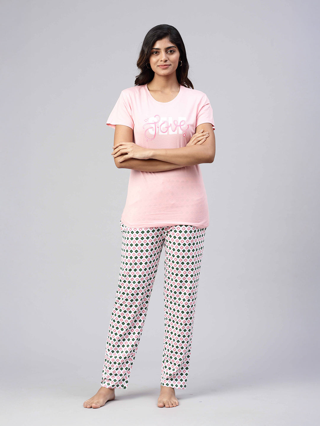 Women Knit Cotton Loungewear Set Light Pink